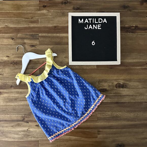 Matilda Jane The Adventure Begins Blue Yellow Wheelbarrow Race Sleeveless Tunic - Picture 1 of 9
